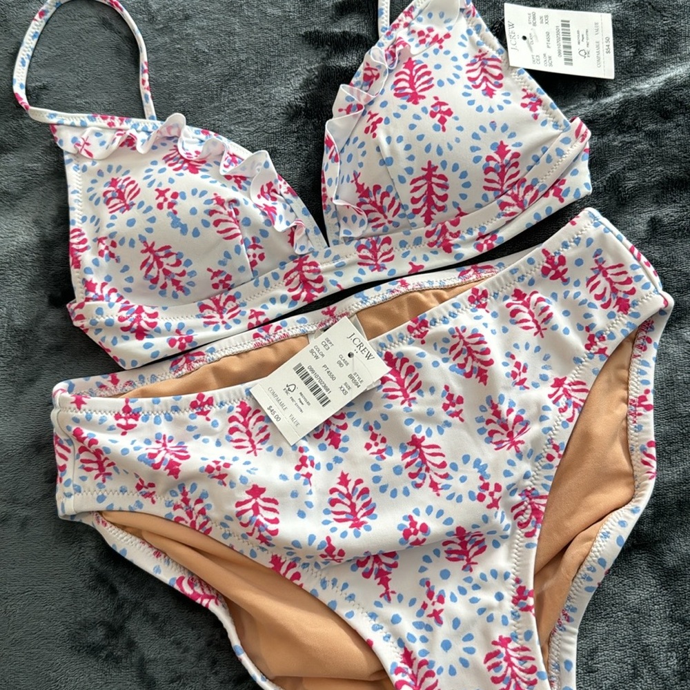 High waisted bikini bottoms - white, pink, blue